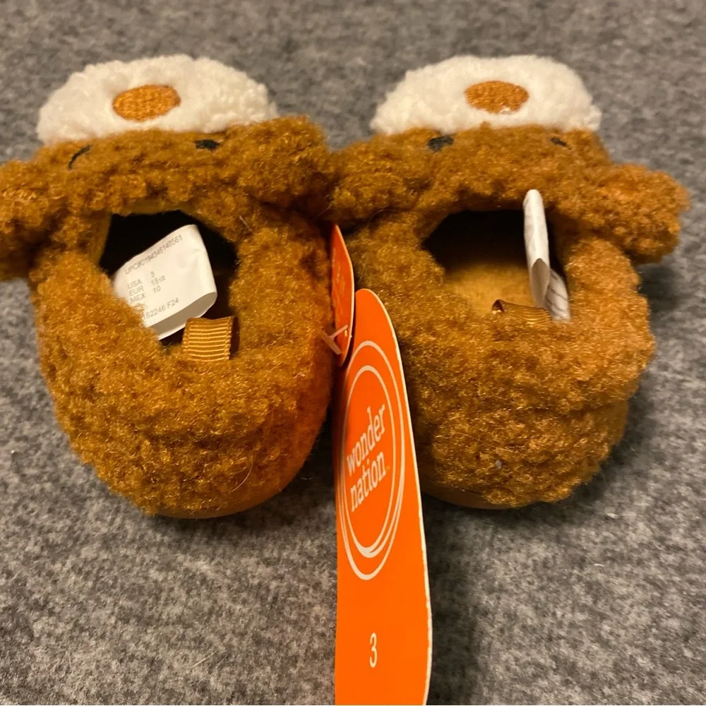Brown and White Kids Animal Slippers Size 3 Wonder Nation‎ New